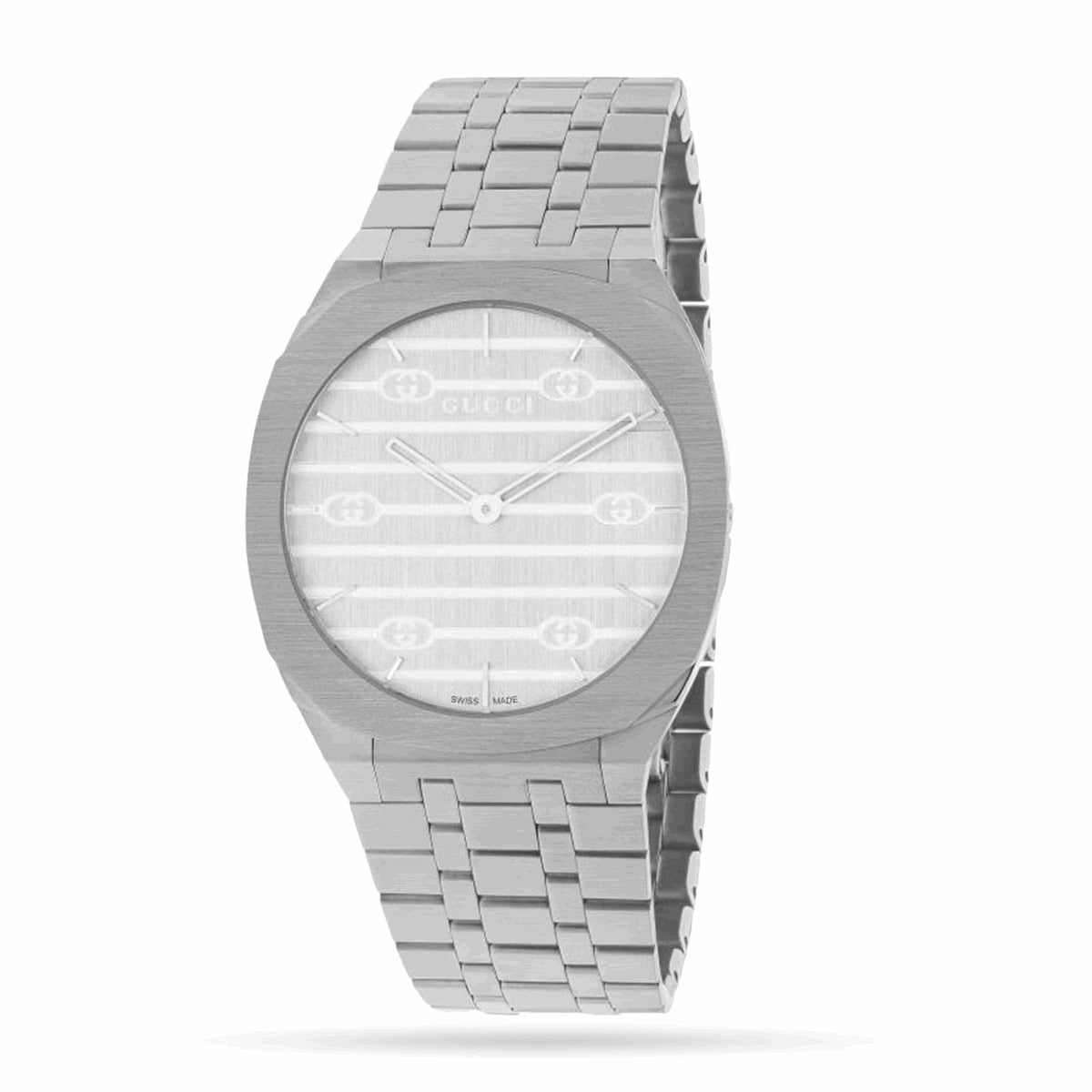 Gucci 25H 34mm — Silver Dial, Steel Bracelet | YA163402