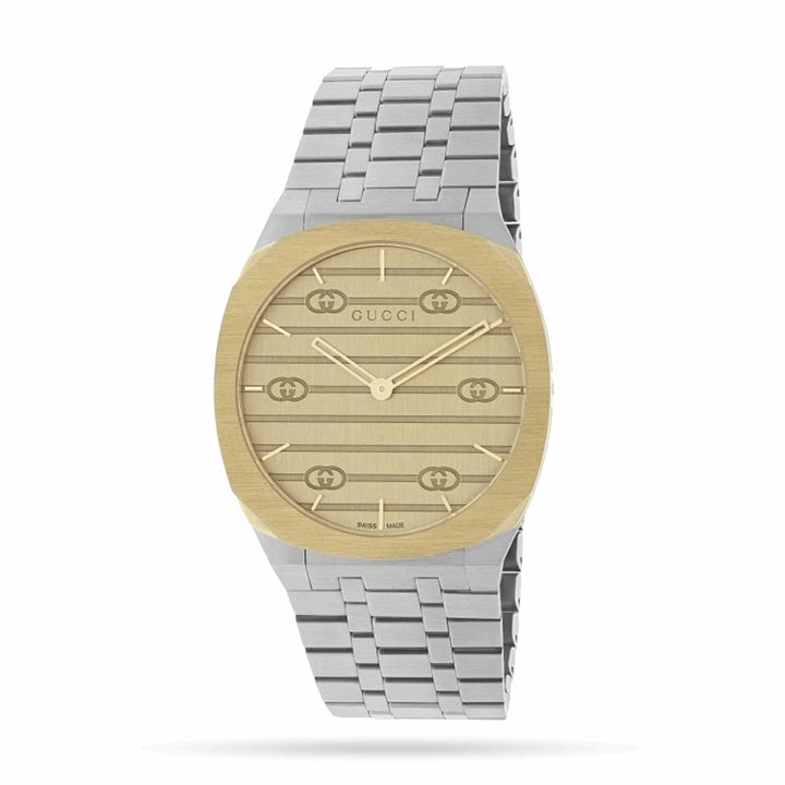 Gucci 25H 34mm — Gold Dial, Two-Tone Steel | YA163403
