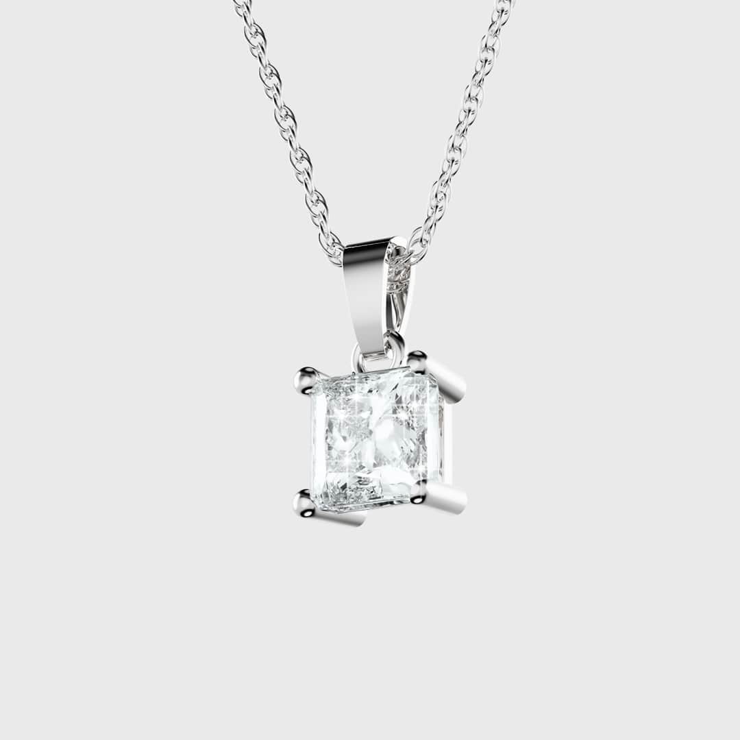 Certified Lab Grown Claw Prong Diamond Pendant (Princess Cut)