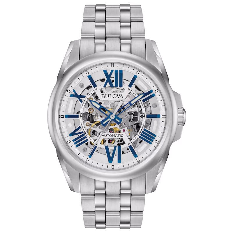Bulova Sutton Automatic Skeleton — Silver and Blue | 96A187