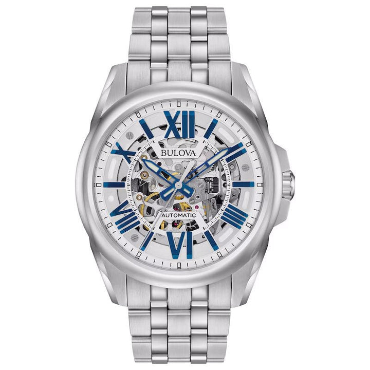 Bulova Sutton Automatic Skeleton — Silver and Blue | 96A187
