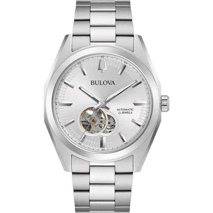 Bulova Surveyor Automatic — Silver Dial, Open-Heart | 96A274