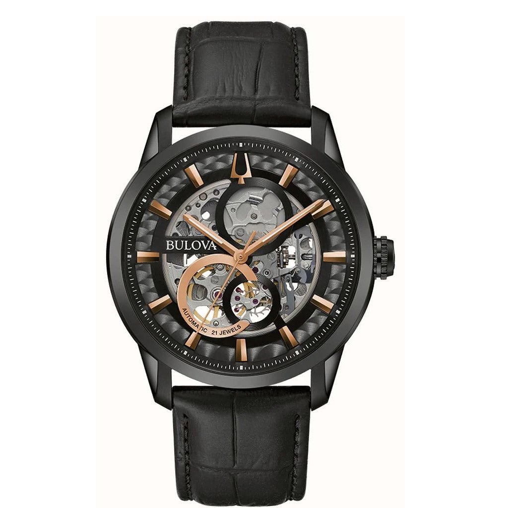 Bulova Sutton Open-Heart Automatic — Black Leather | 98A283
