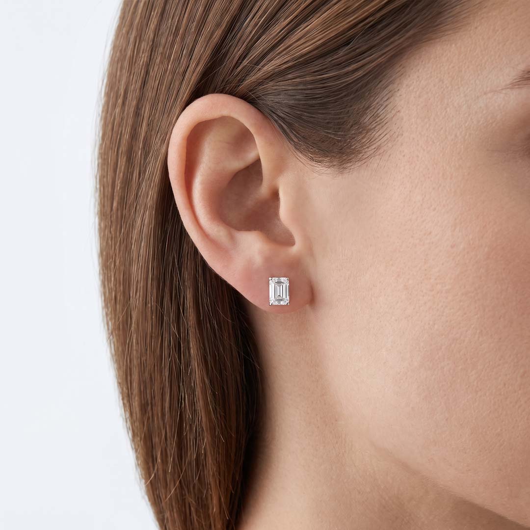 Emerald Cut Lab Diamond Stud Earrings (1 ct. tw.) in Sterling Silver