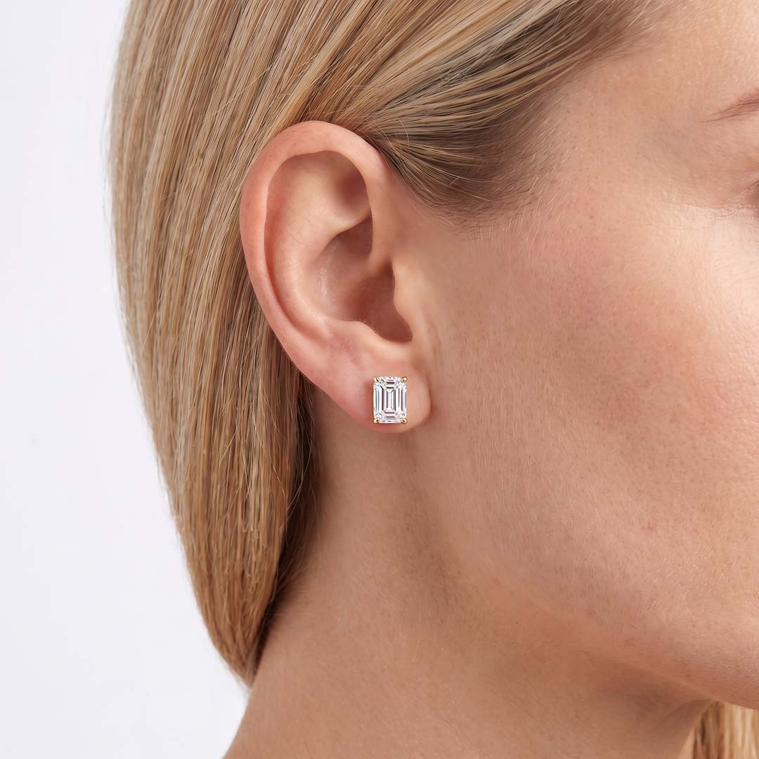 Emerald Cut Lab Diamond Stud Earrings (2 ct. tw.) in Gold Vermeil