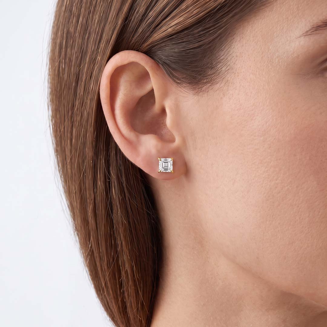 Asscher Cut Lab Diamond Stud Earrings (2 ct. tw.) in Gold Vermeil