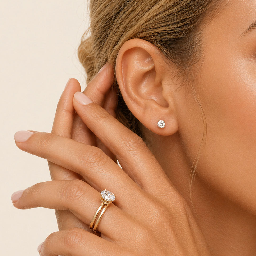 Round Cut Lab Diamond Stud Earrings (0.75 ct. tw.) in Gold Vermeil
