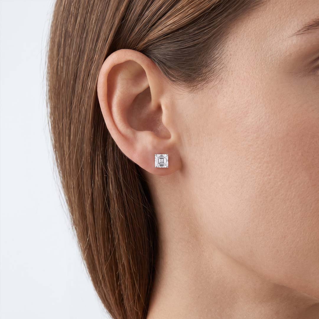 Asscher Cut Lab Diamond Stud Earrings (2 ct. tw.) in Sterling Silver