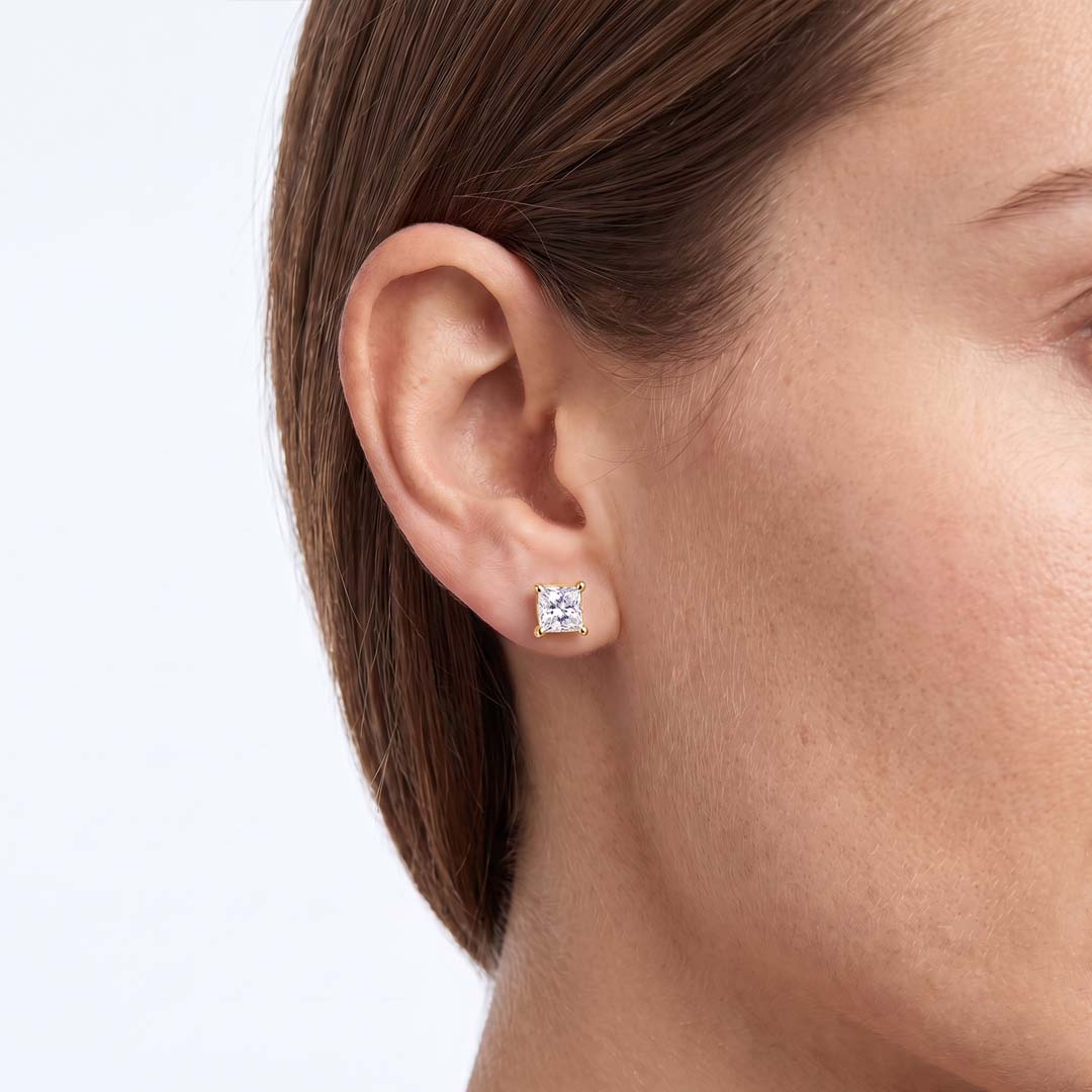 Princess Cut Lab Diamond Stud Earrings (2 ct. tw.) in Gold Vermeil