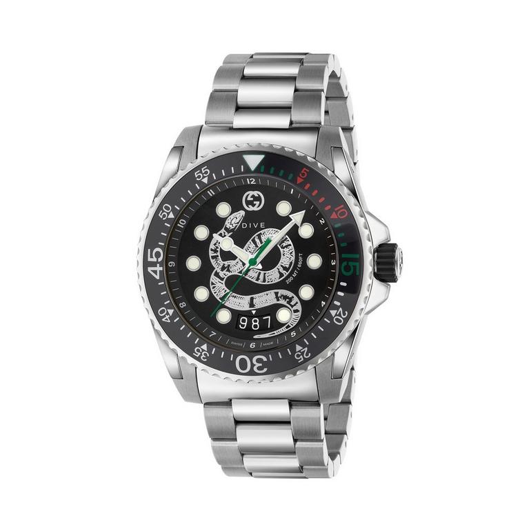 Gucci Dive 45mm — Kingsnake Black Dial, Steel | YA136218