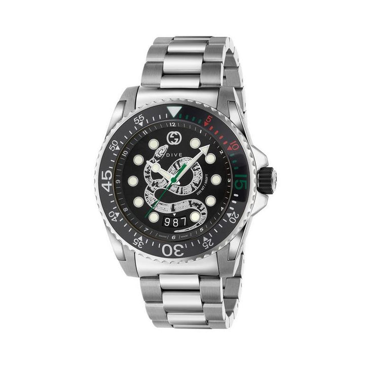 Gucci Dive 45mm — Kingsnake Black Dial, Steel | YA136218