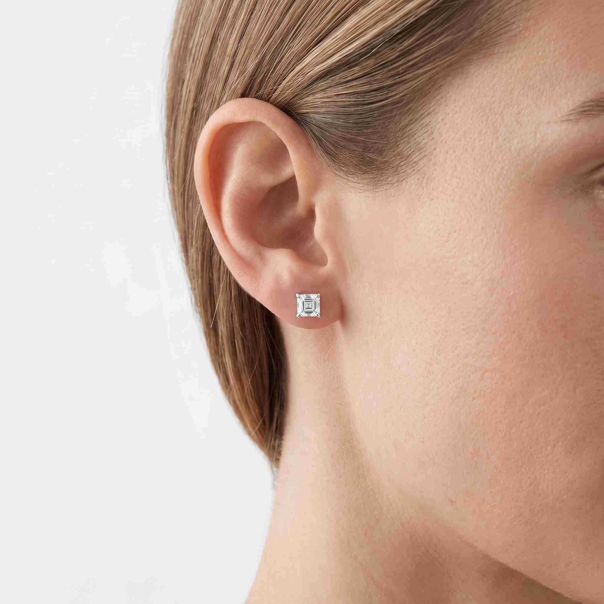 Asscher Cut Lab Diamond Stud Earrings (0.50 ct. tw.) in Sterling Silver