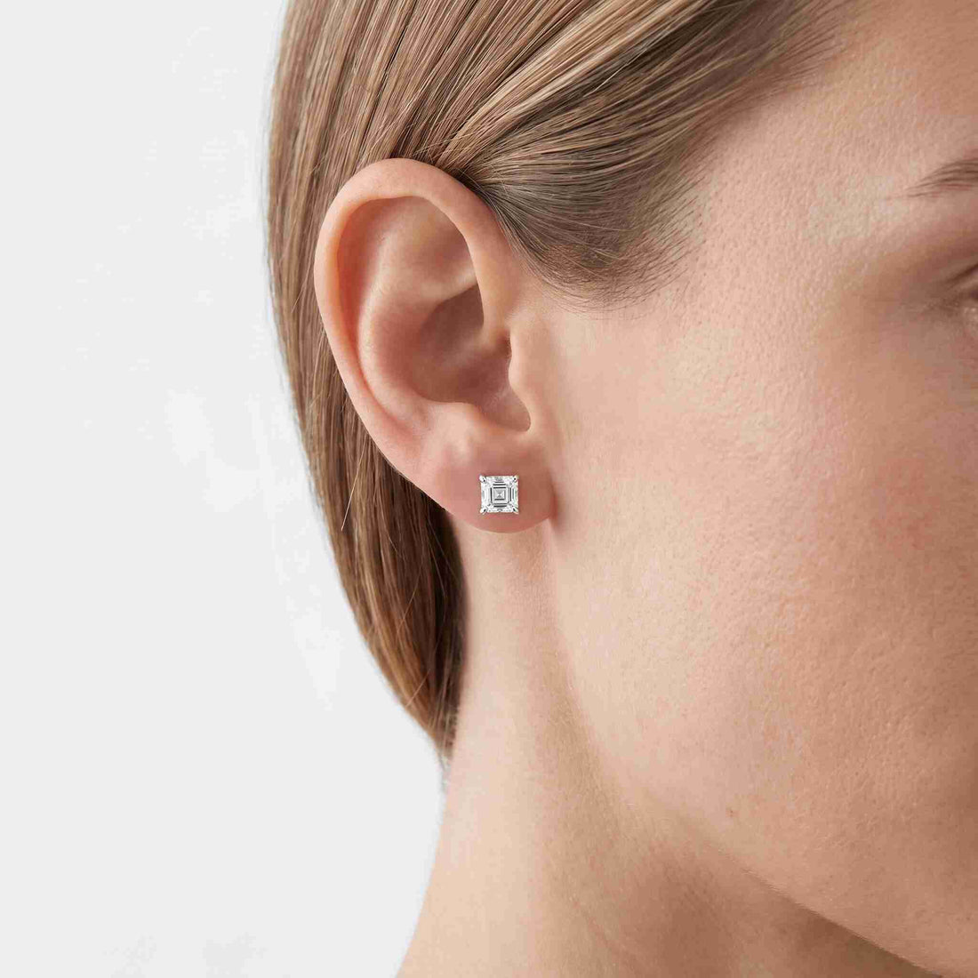 Asscher Cut Lab Diamond Stud Earrings (0.50 ct. tw.) in Sterling Silver