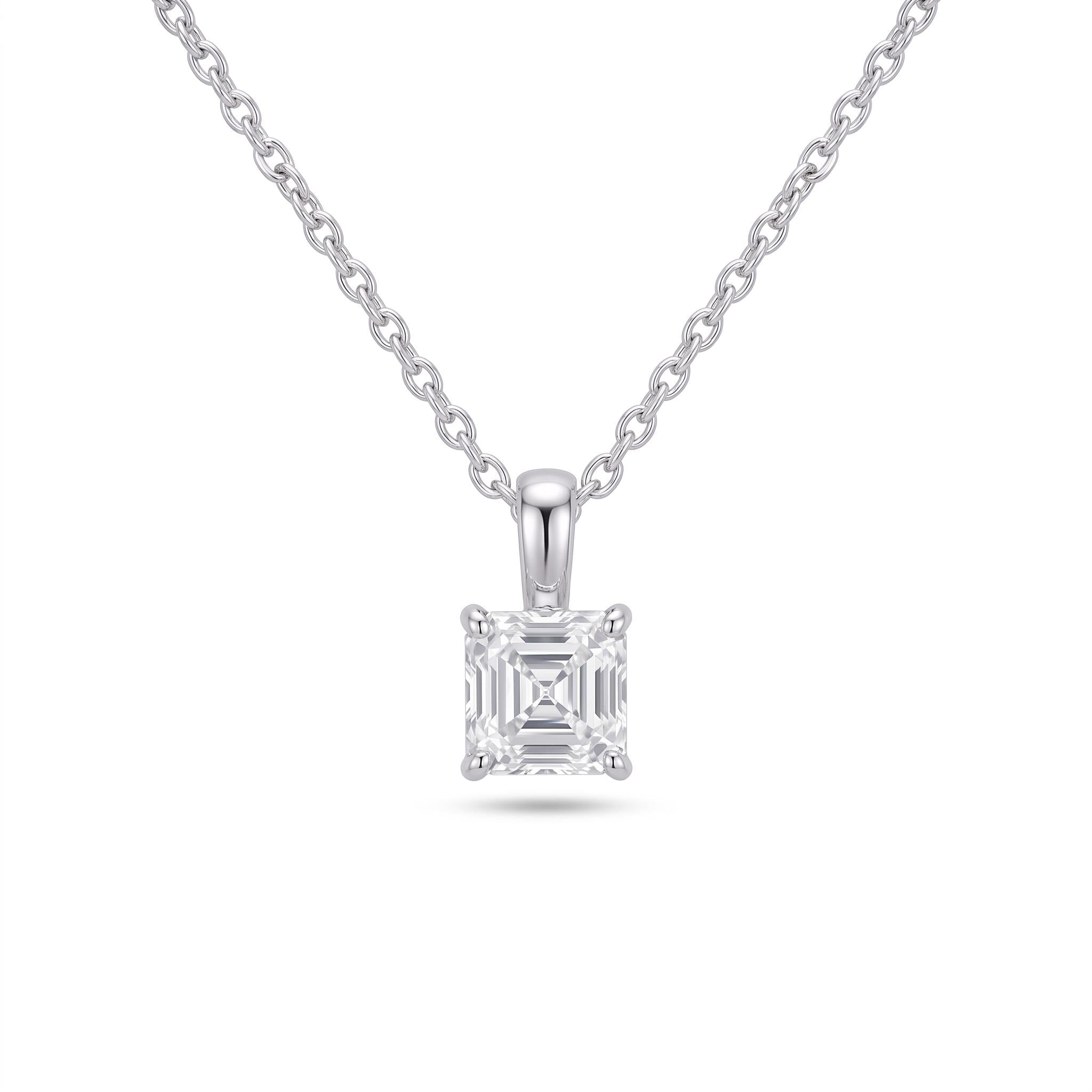 Asscher Cut Lab Diamond Pendant w/ 18" Chain (1 ct. tw.) in Sterling Silver