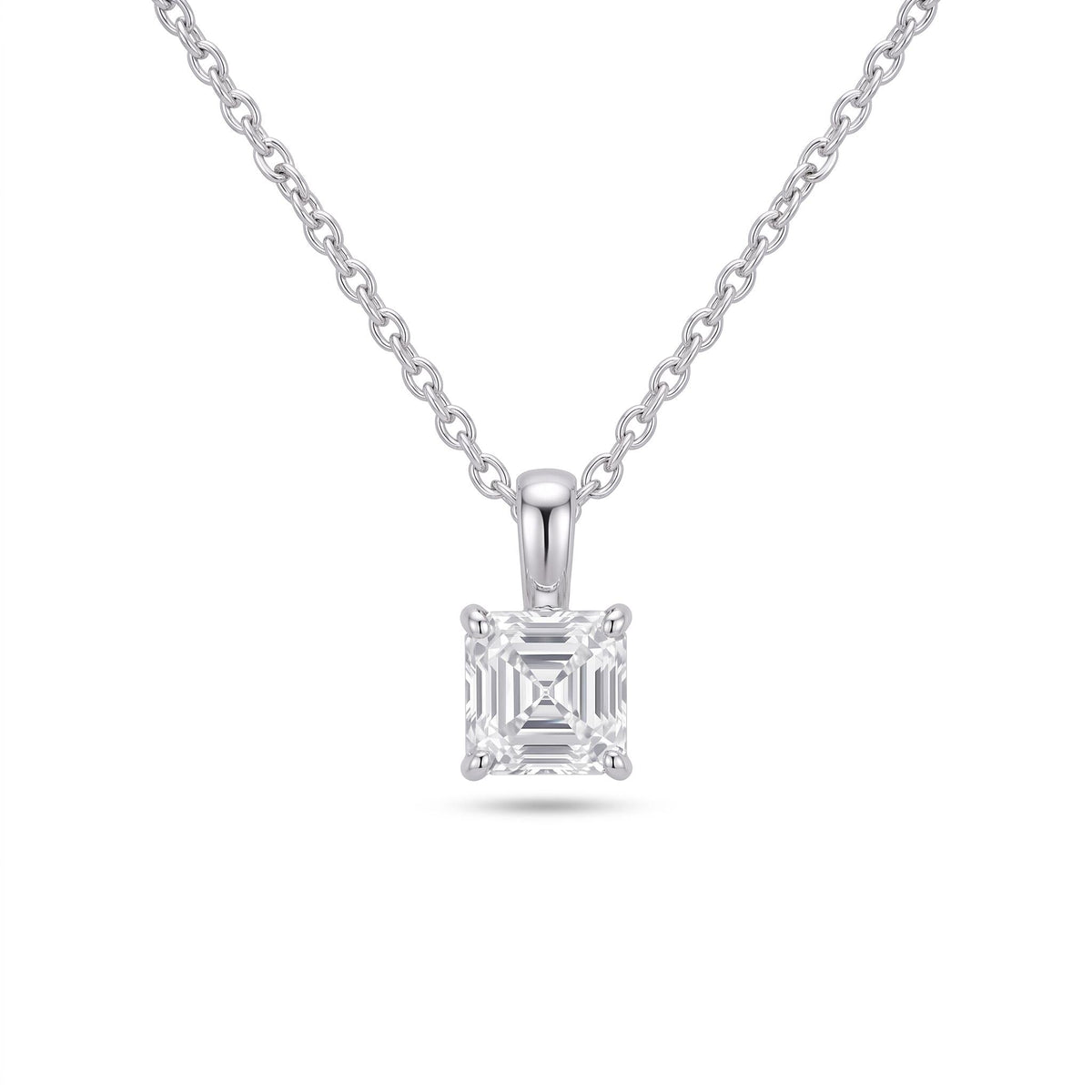 Asscher Cut Lab Diamond Pendant w/ 18" Chain (1 ct. tw.) in Sterling Silver