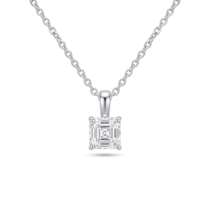 Asscher Cut Lab Diamond Pendant w/ 18" Chain (1 ct. tw.) in Sterling Silver