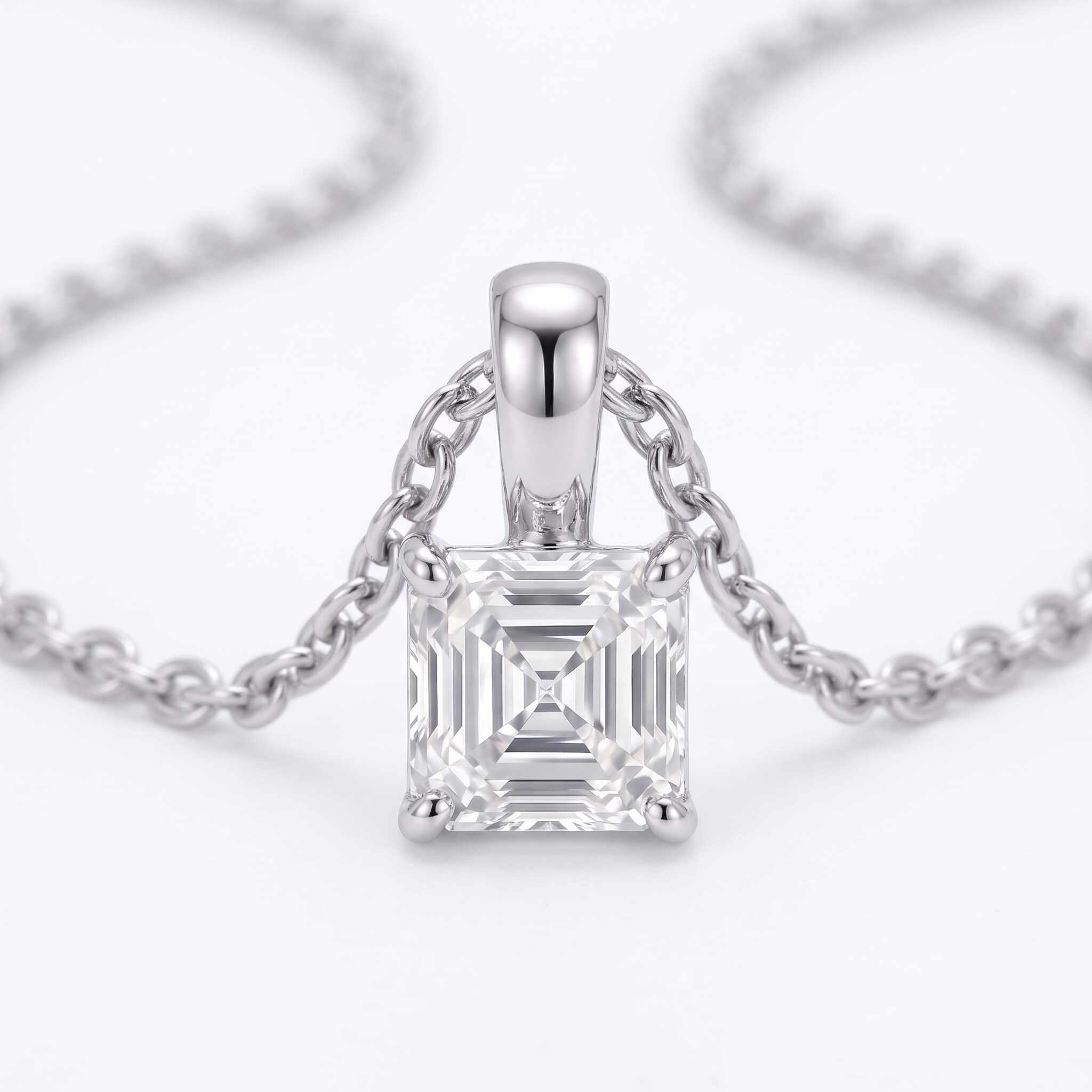 Asscher Cut Lab Diamond Pendant w/ 18" Chain (1 ct. tw.) in Sterling Silver