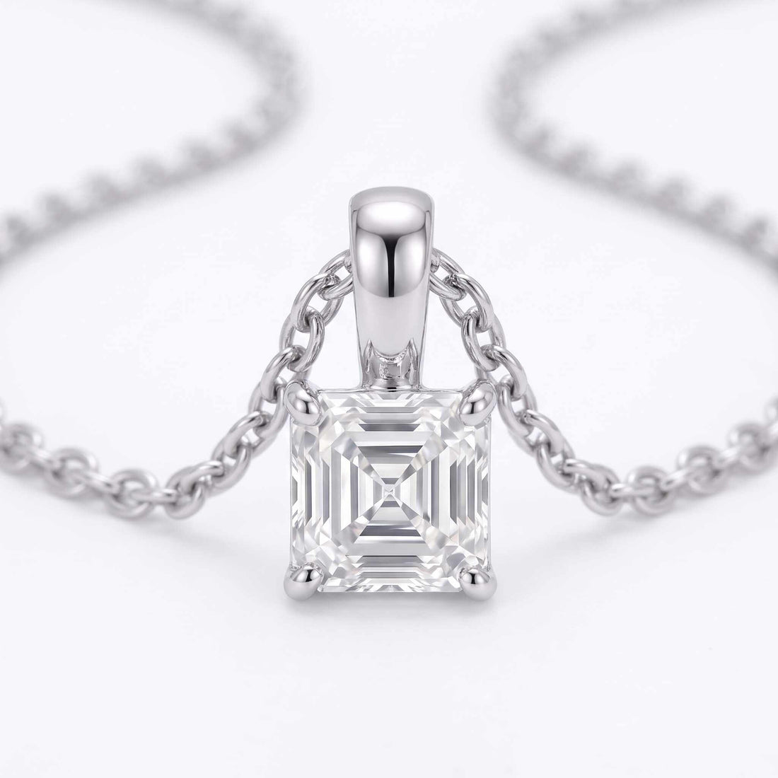 Asscher Cut Lab Diamond Pendant w/ 18" Chain (1 ct. tw.) in Sterling Silver