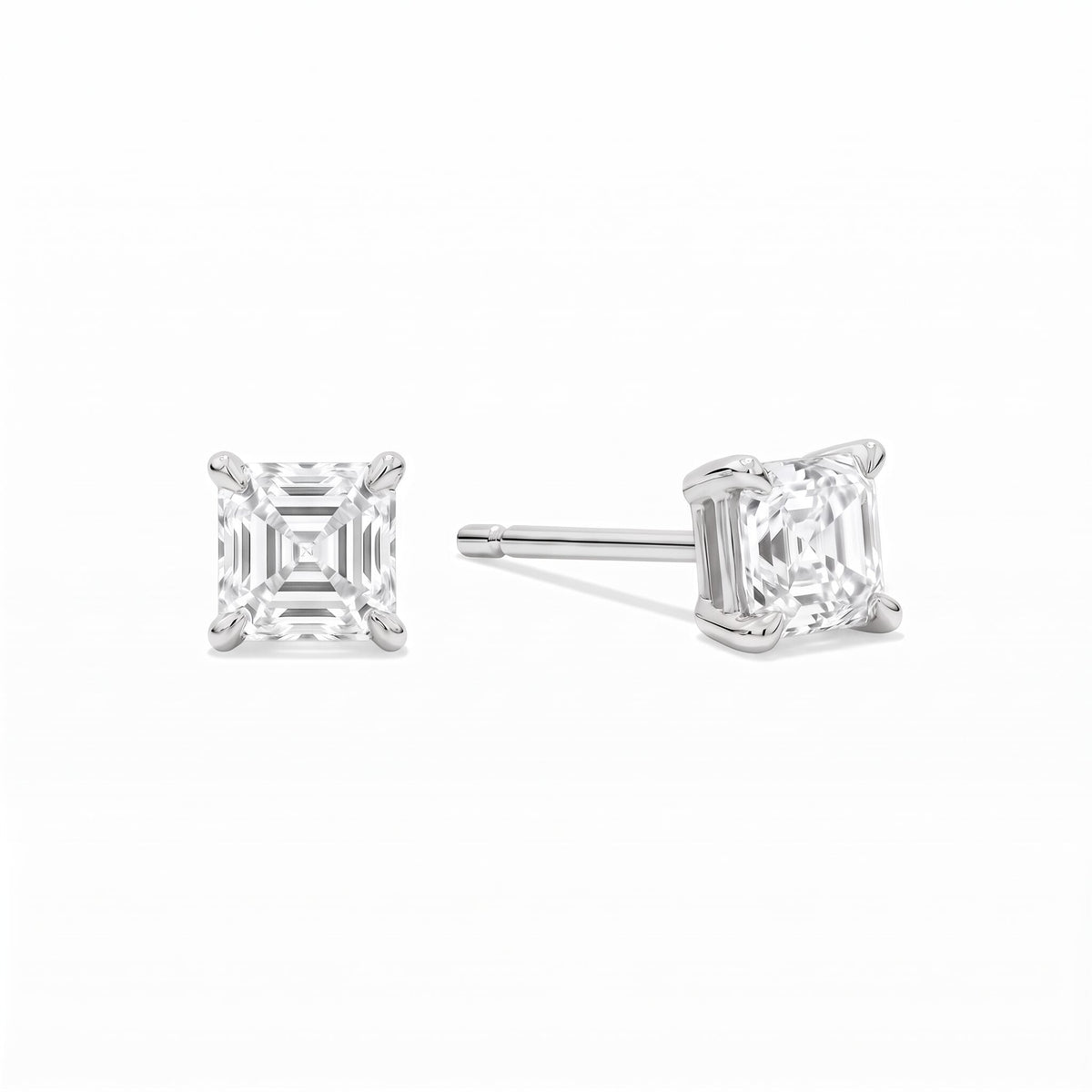 Asscher Cut Lab Diamond Stud Earrings (1 ct. tw.) in Sterling Silver