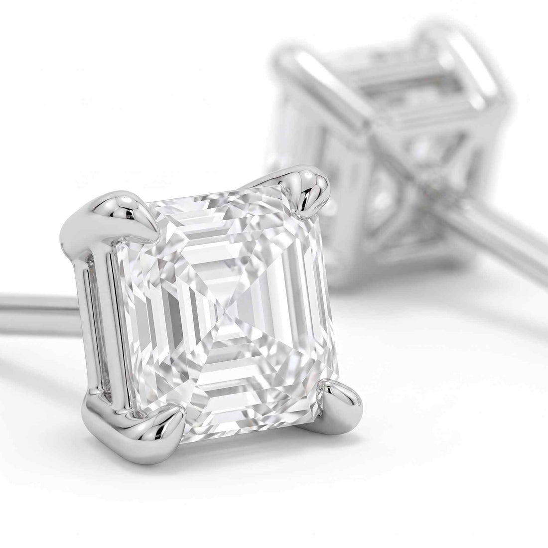 Asscher Cut Lab Diamond Stud Earrings (1 ct. tw.) in Sterling Silver
