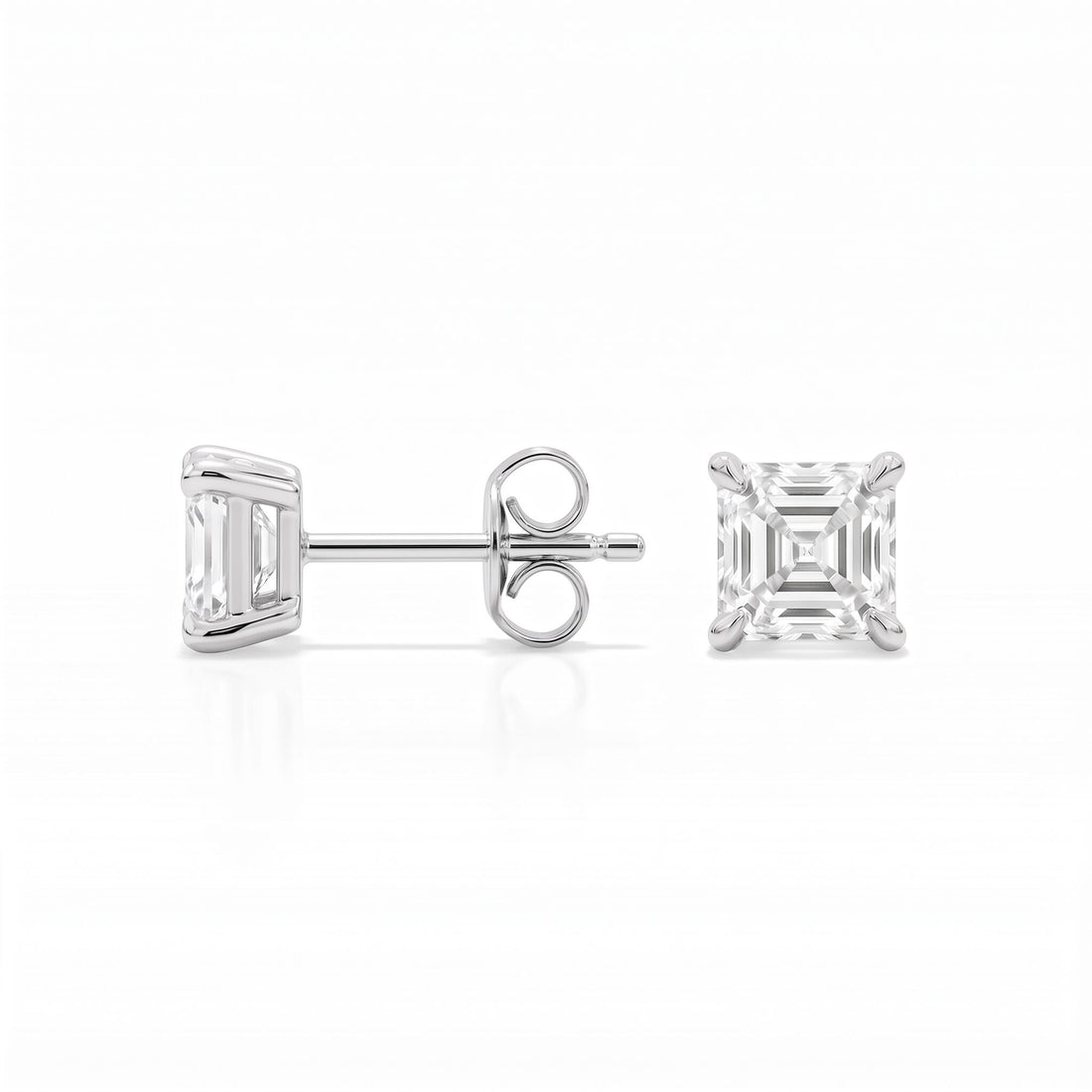 Asscher Cut Lab Diamond Stud Earrings (1 ct. tw.) in Sterling Silver