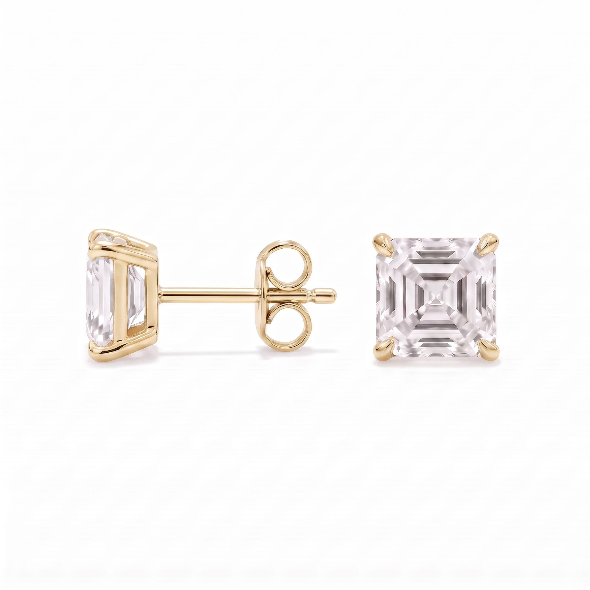 Asscher Cut Lab Diamond Stud Earrings (2 ct. tw.) in Gold Vermeil