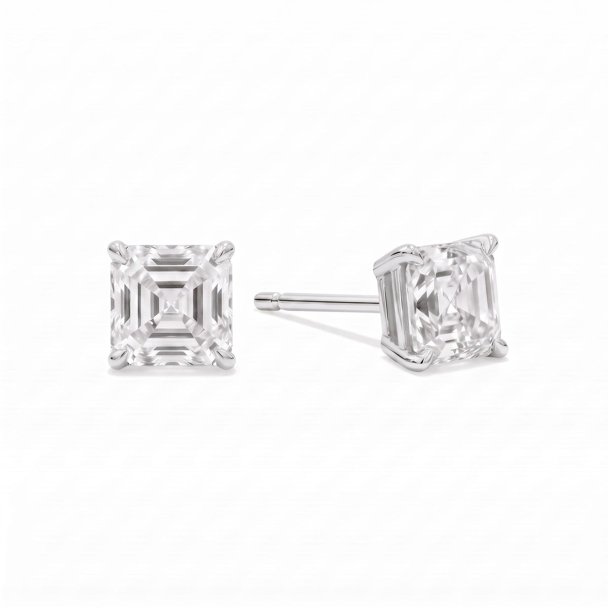 Asscher Cut Lab Diamond Stud Earrings (2 ct. tw.) in Sterling Silver