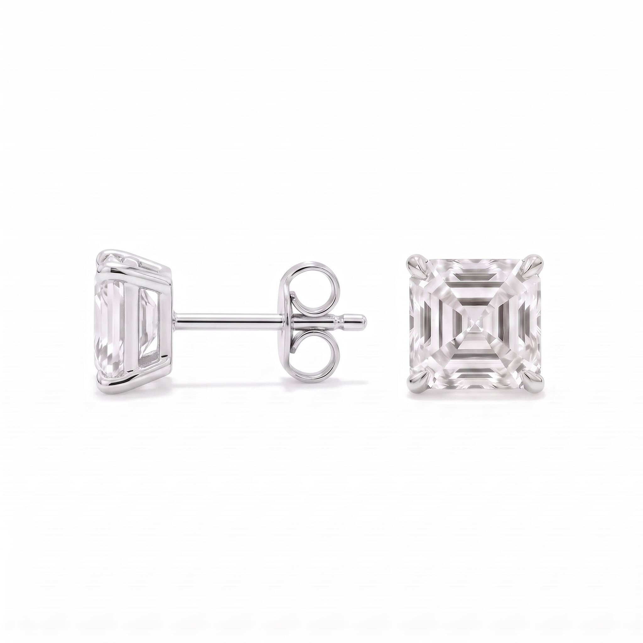 Asscher Cut Lab Diamond Stud Earrings (2 ct. tw.) in Sterling Silver