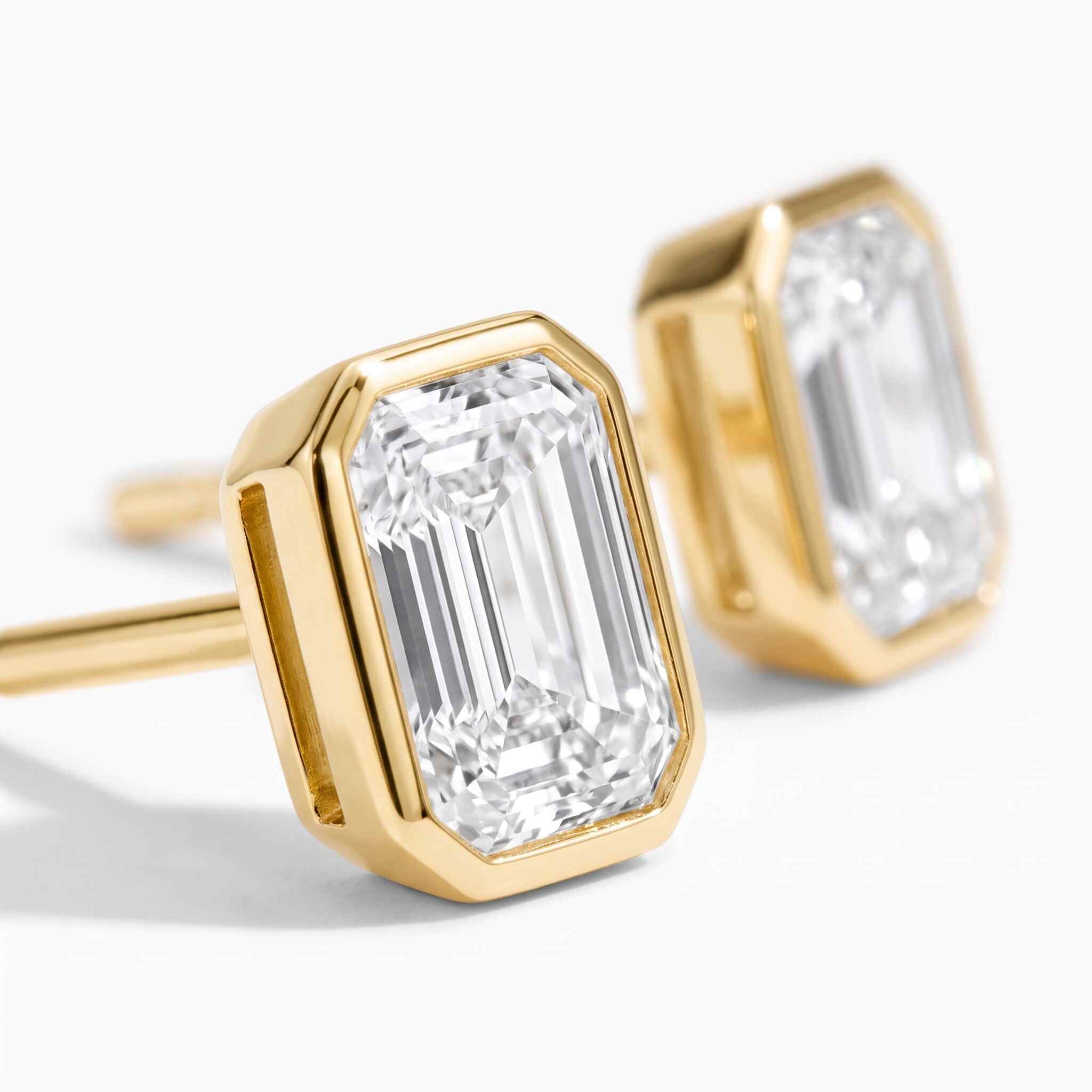 Emerald Cut Bezel Lab Diamond Stud Earrings (0.50 ct. tw.) in Gold Vermeil