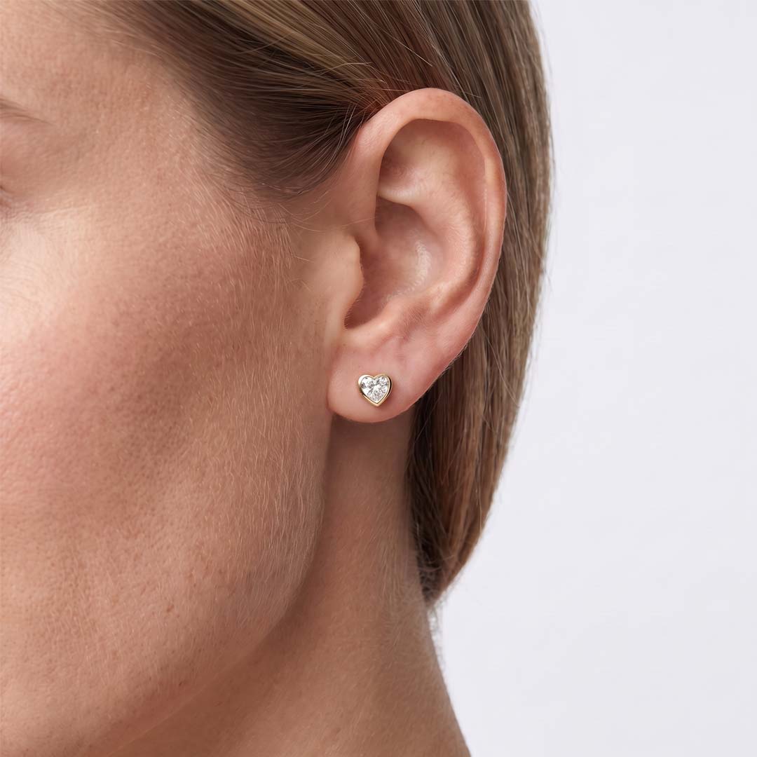 Heart Cut Bezel Lab Diamond Stud Earrings (0.50 ct. tw.) in Gold Vermeil