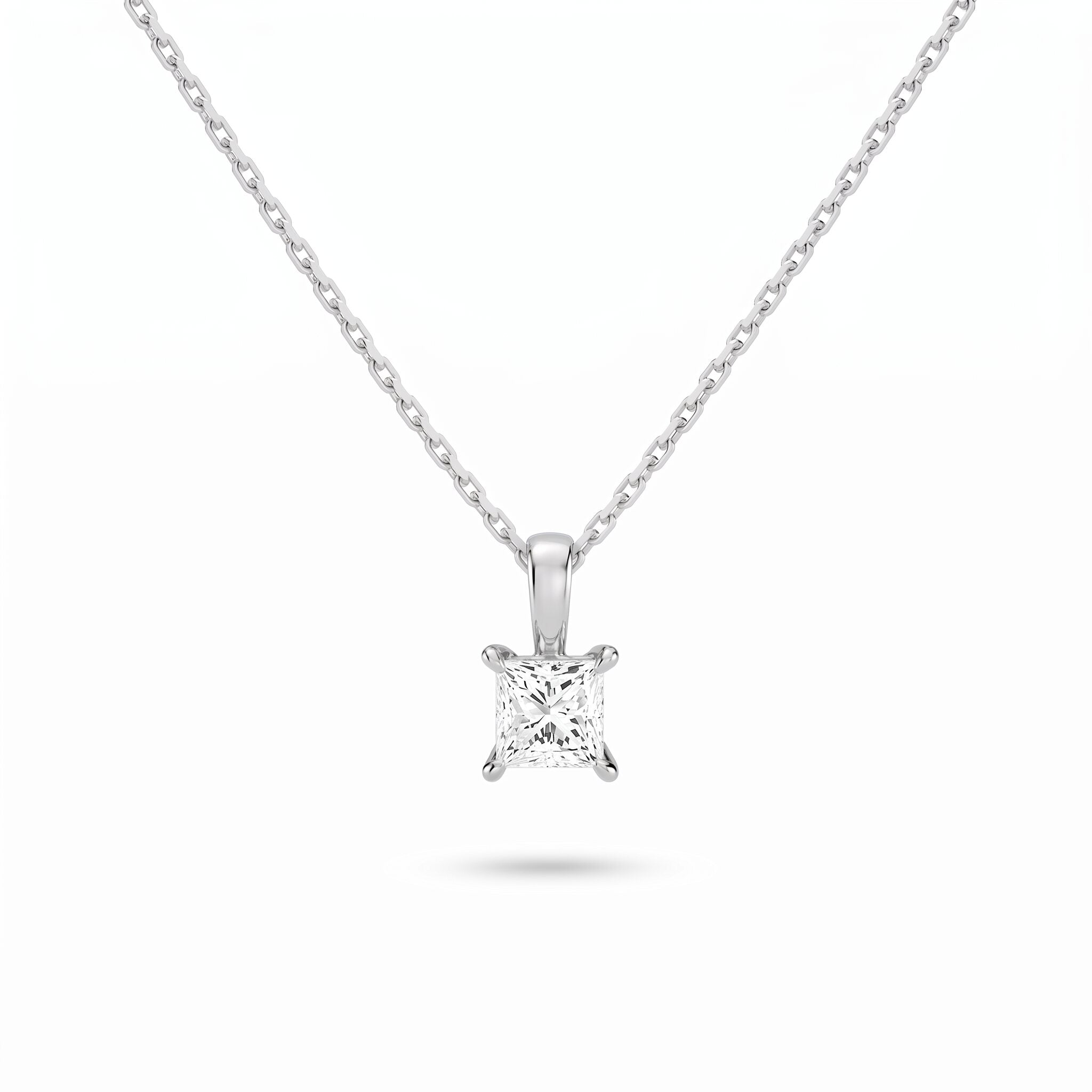 Princess Cut Lab Diamond Pendant w/ 18" Chain (0.50 ct. tw.) in Sterling Silver