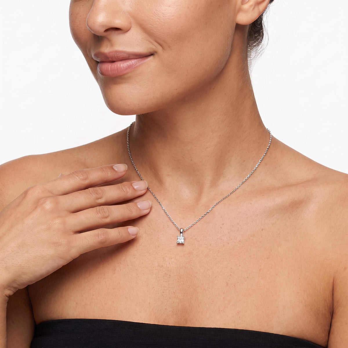 Princess Cut Lab Diamond Pendant w/ 18" Chain (0.50 ct. tw.) in Sterling Silver