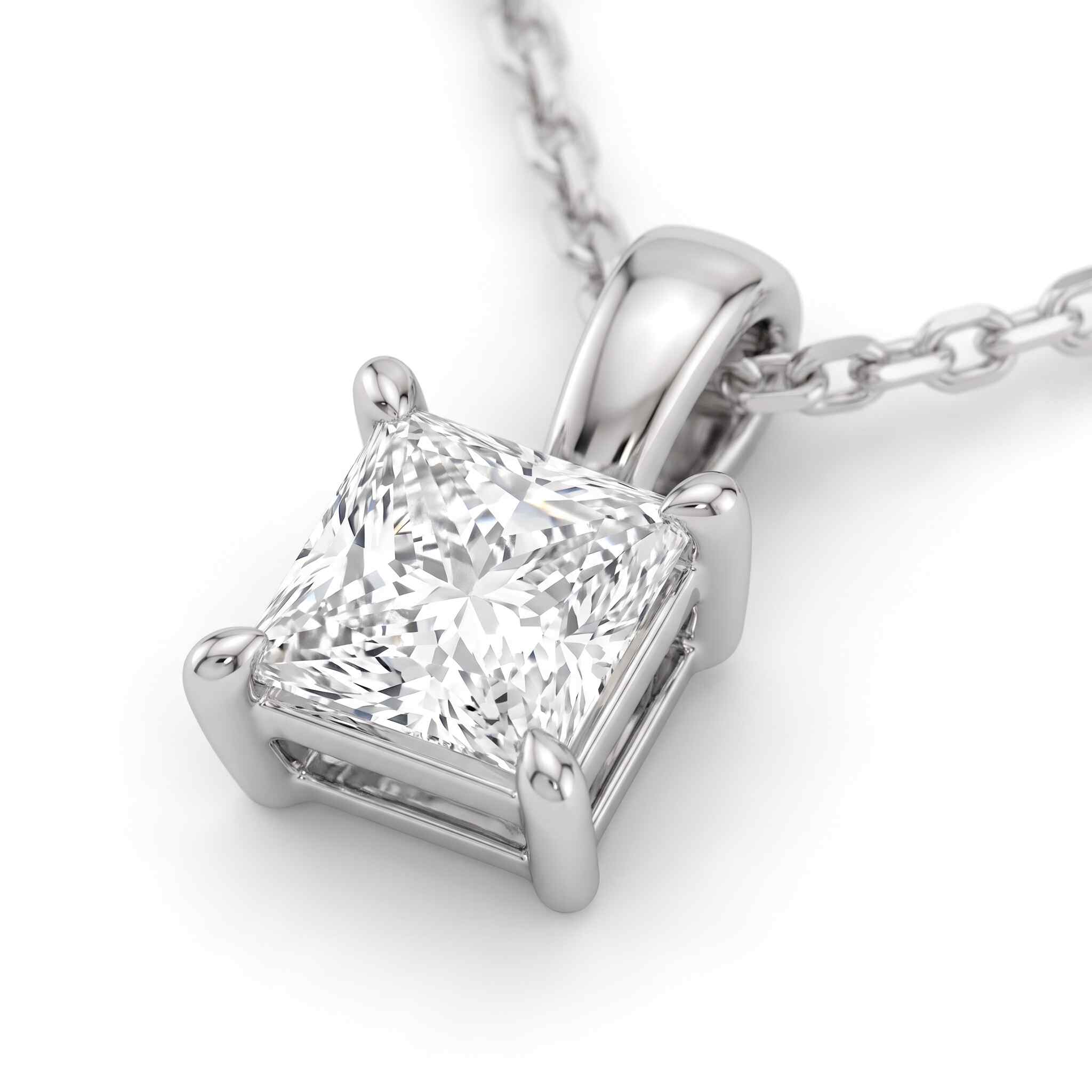 Princess Cut Lab Diamond Pendant w/ 18" Chain (0.50 ct. tw.) in Sterling Silver