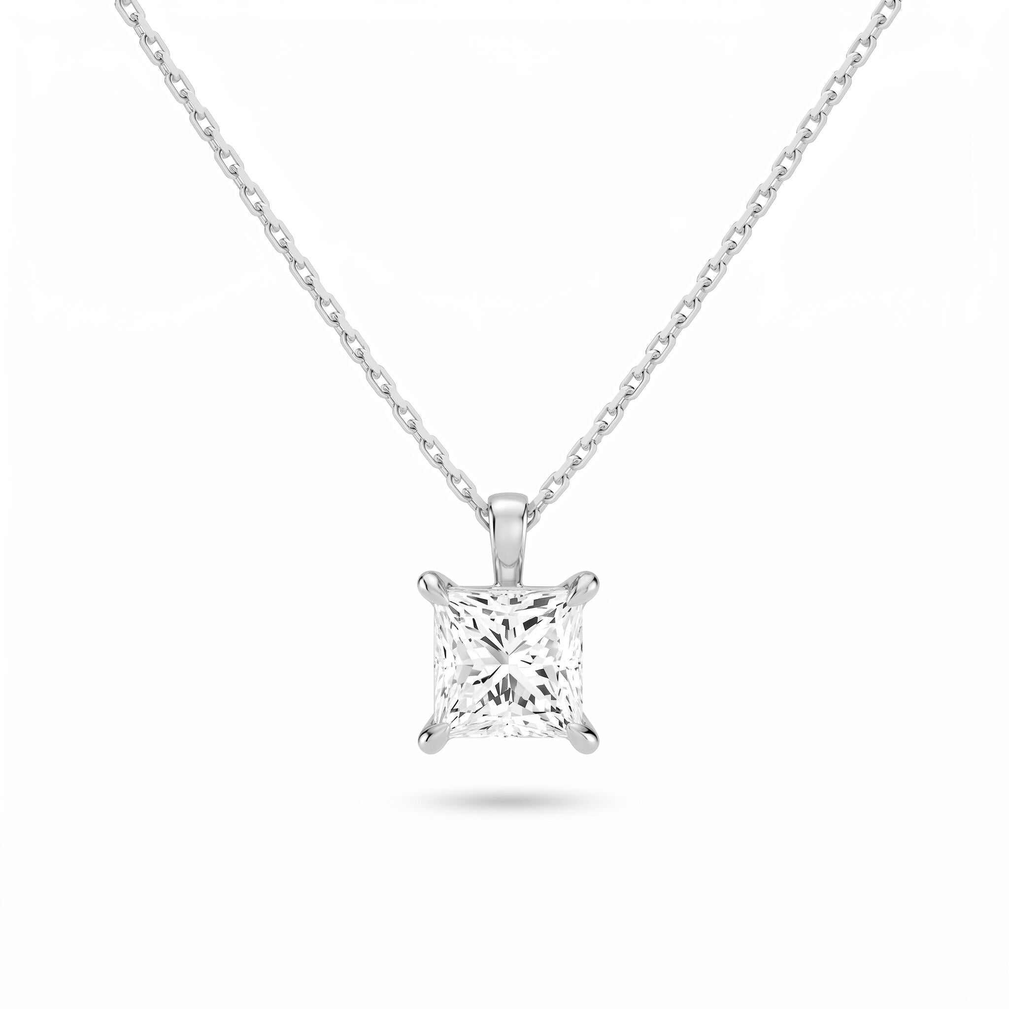 Princess Cut Lab Diamond Pendant w/ 18" Chain (1.5 ct. tw.) in Sterling Silver
