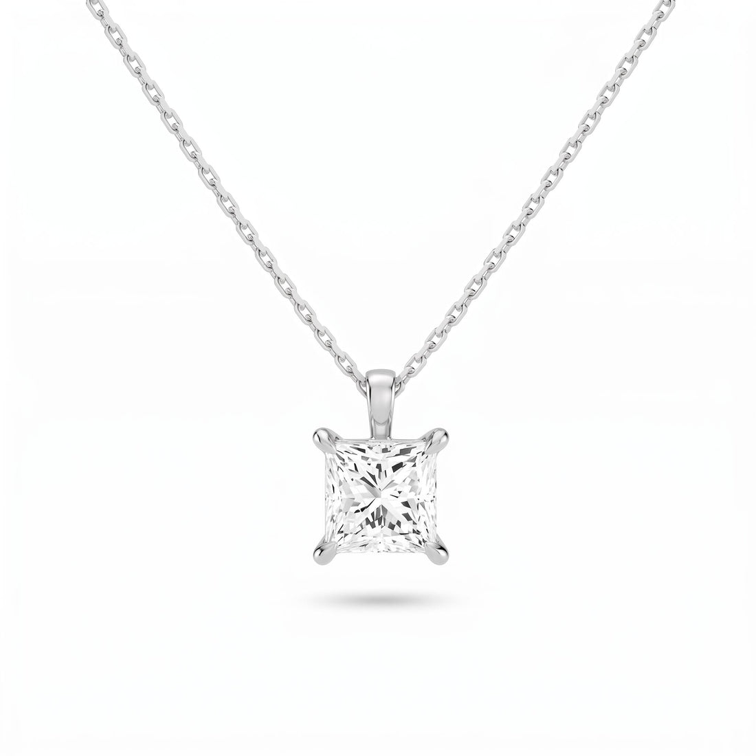 Princess Cut Lab Diamond Pendant w/ 18" Chain (1.5 ct. tw.) in Sterling Silver