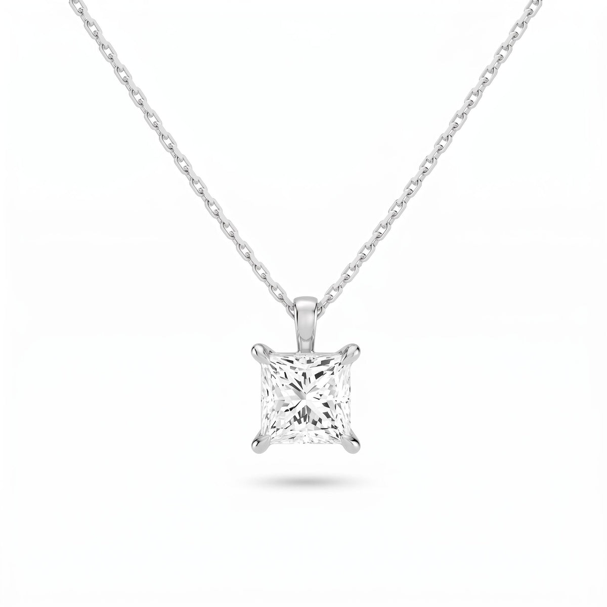 Princess Cut Lab Diamond Pendant w/ 18" Chain (1.5 ct. tw.) in Sterling Silver