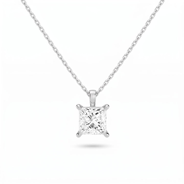 Princess Cut Lab Diamond Pendant w/ 18" Chain (1.5 ct. tw.) in Sterling Silver