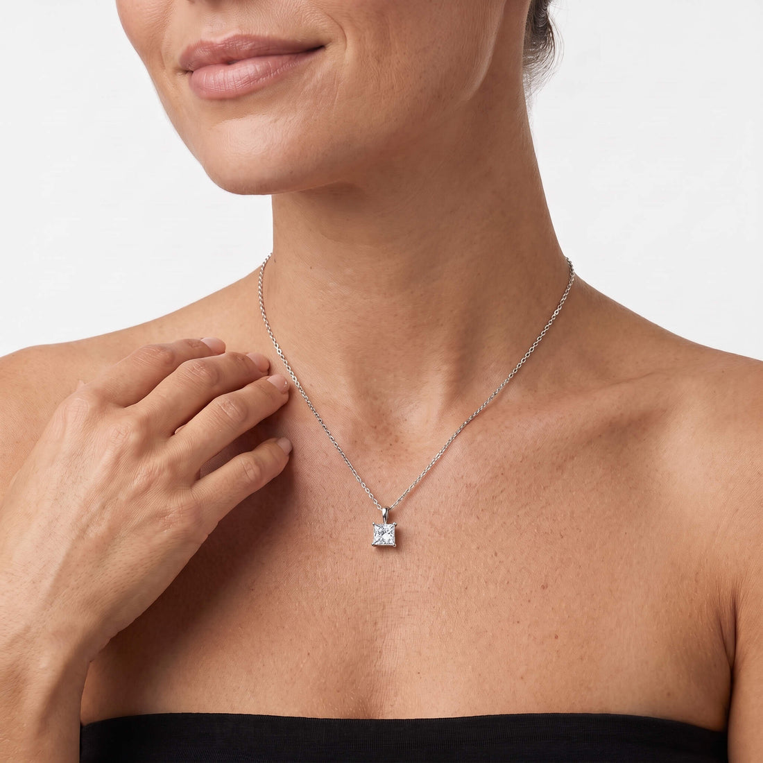 Princess Cut Lab Diamond Pendant w/ 18" Chain (1.5 ct. tw.) in Sterling Silver