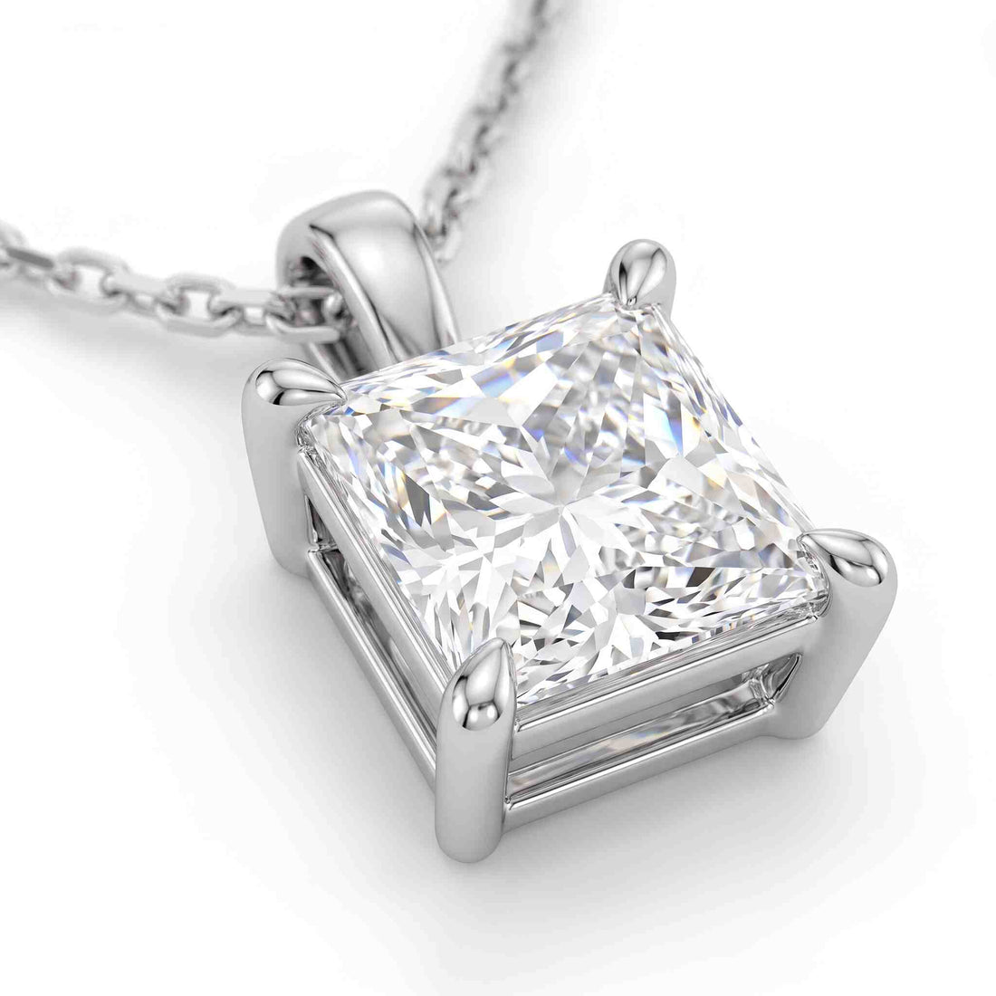 Princess Cut Lab Diamond Pendant w/ 18" Chain (1.5 ct. tw.) in Sterling Silver