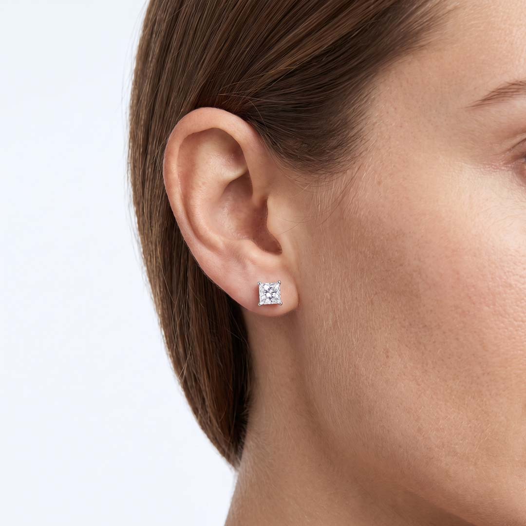Princess Cut Lab Diamond Stud Earrings (1.5 ct. tw.) in Sterling Silver