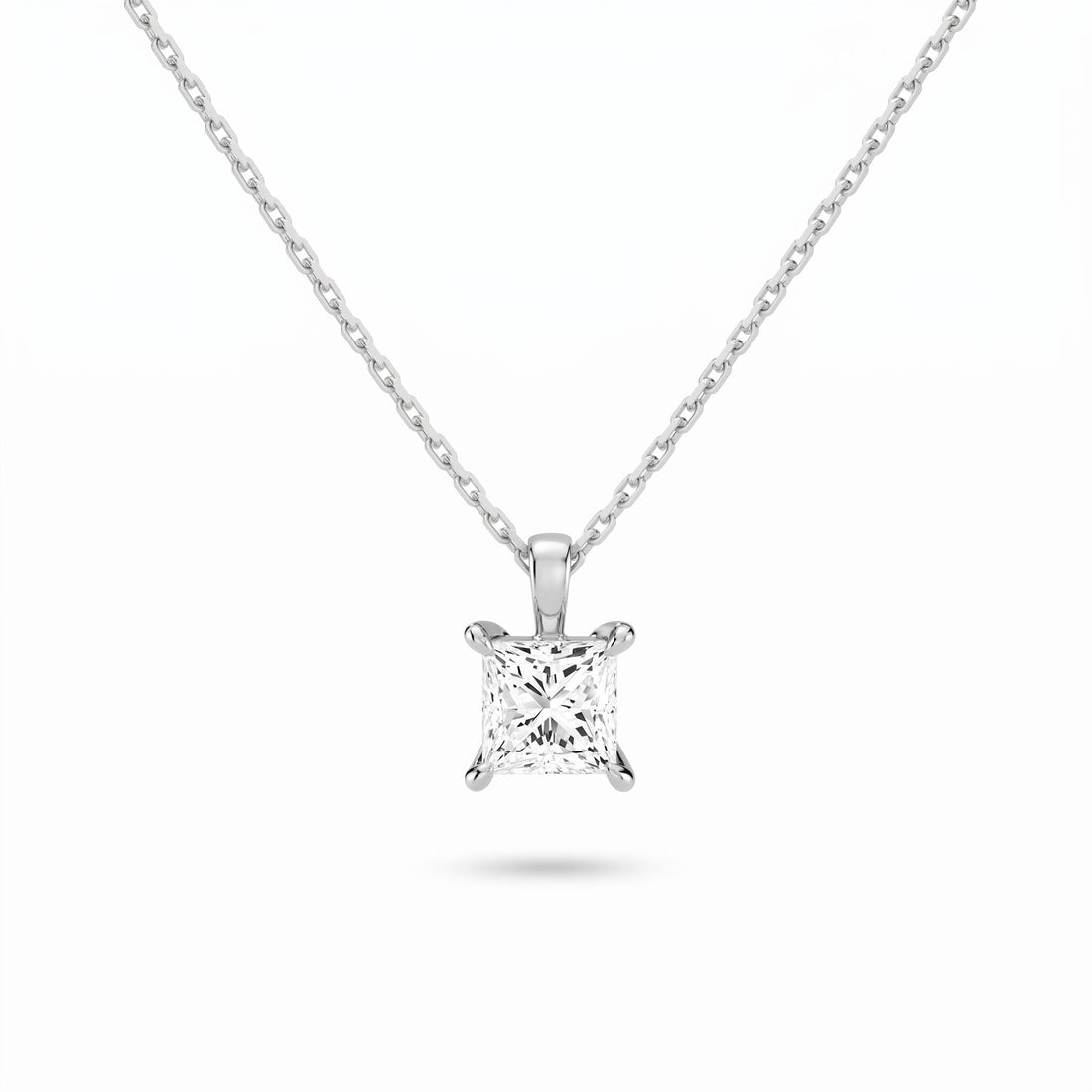 Princess Cut Lab Diamond Pendant w/ 18" Chain (0.75 ct. tw.) in 14K White Gold