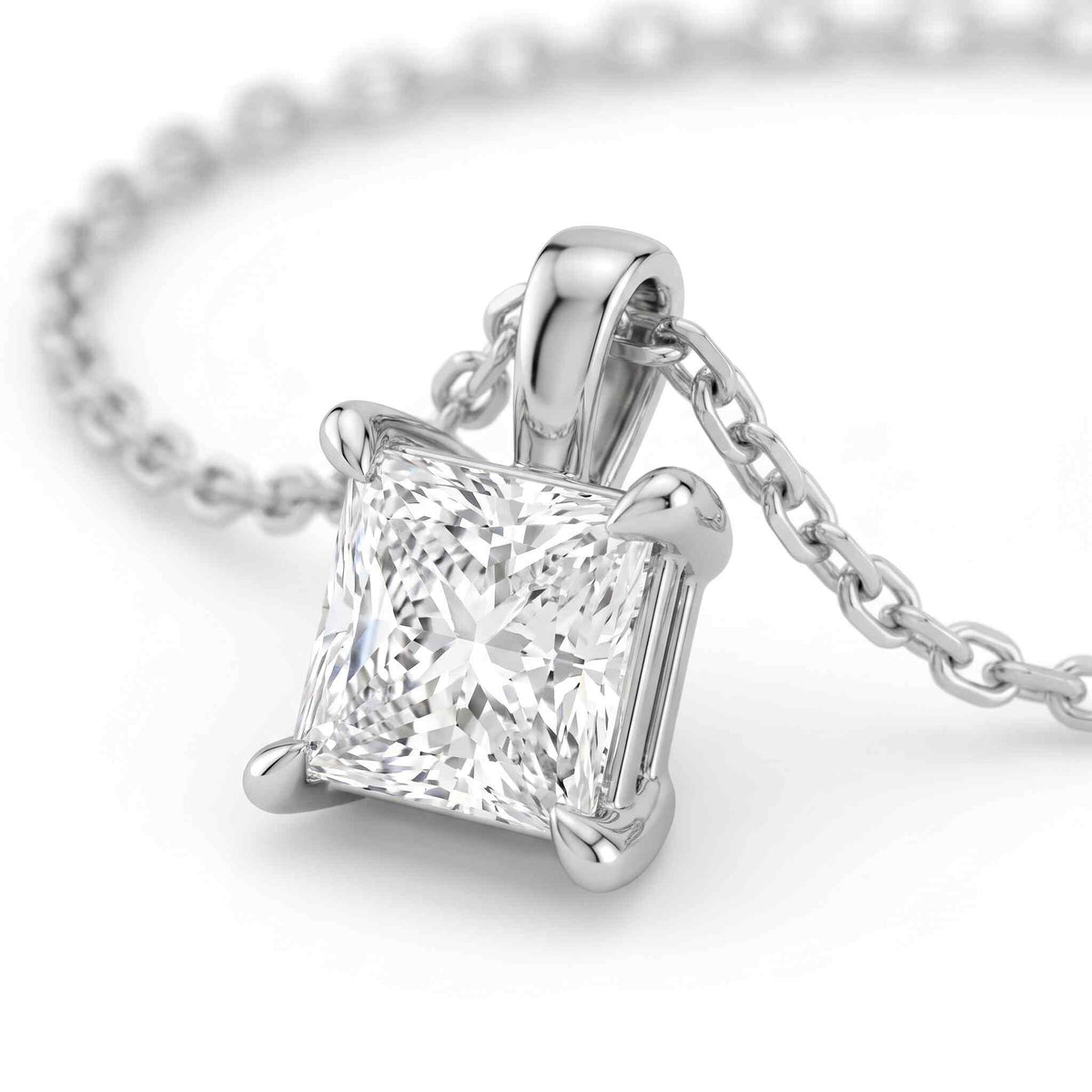 Princess Cut Lab Diamond Pendant w/ 18" Chain (1 ct. tw.) in 14K White Gold