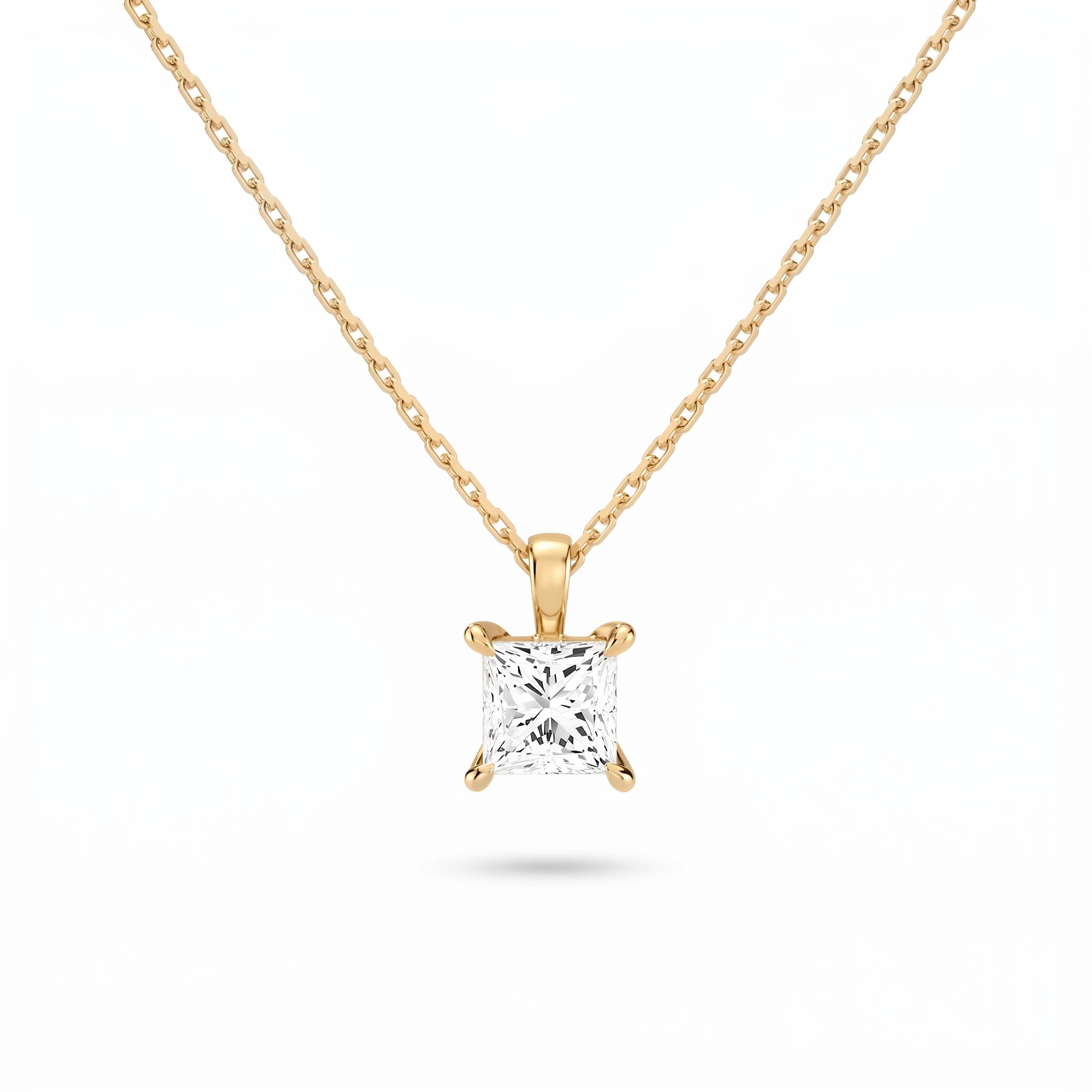 Princess Cut Lab Diamond Pendant w/ 18" Chain (1 ct. tw.) in Gold Vermeil
