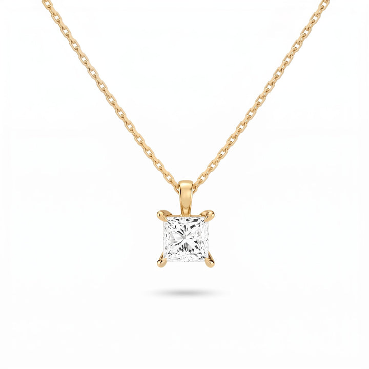 Princess Cut Lab Diamond Pendant w/ 18" Chain (1 ct. tw.) in Gold Vermeil
