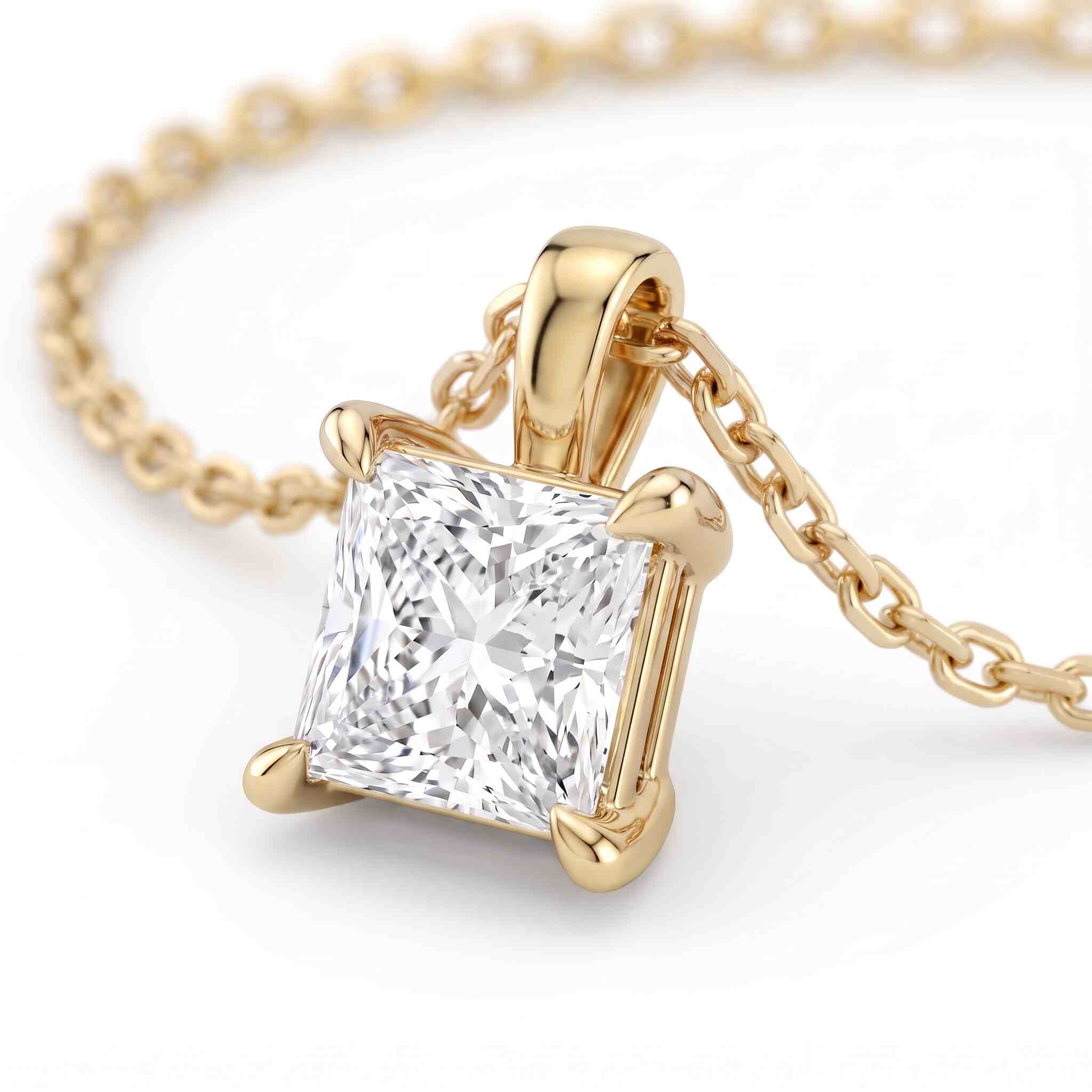Princess Cut Lab Diamond Pendant w/ 18" Chain (1 ct. tw.) in Gold Vermeil