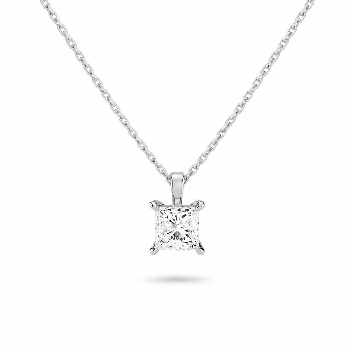 Princess Cut Lab Diamond Pendant w/ 18" Chain (1 ct. tw.) in Sterling Silver