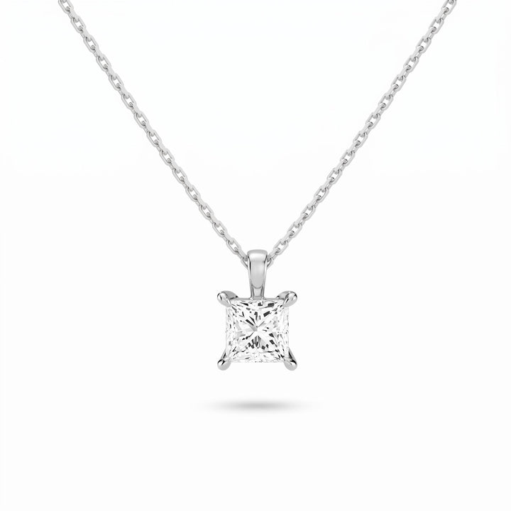 Princess Cut Lab Diamond Pendant w/ 18" Chain (1 ct. tw.) in Sterling Silver