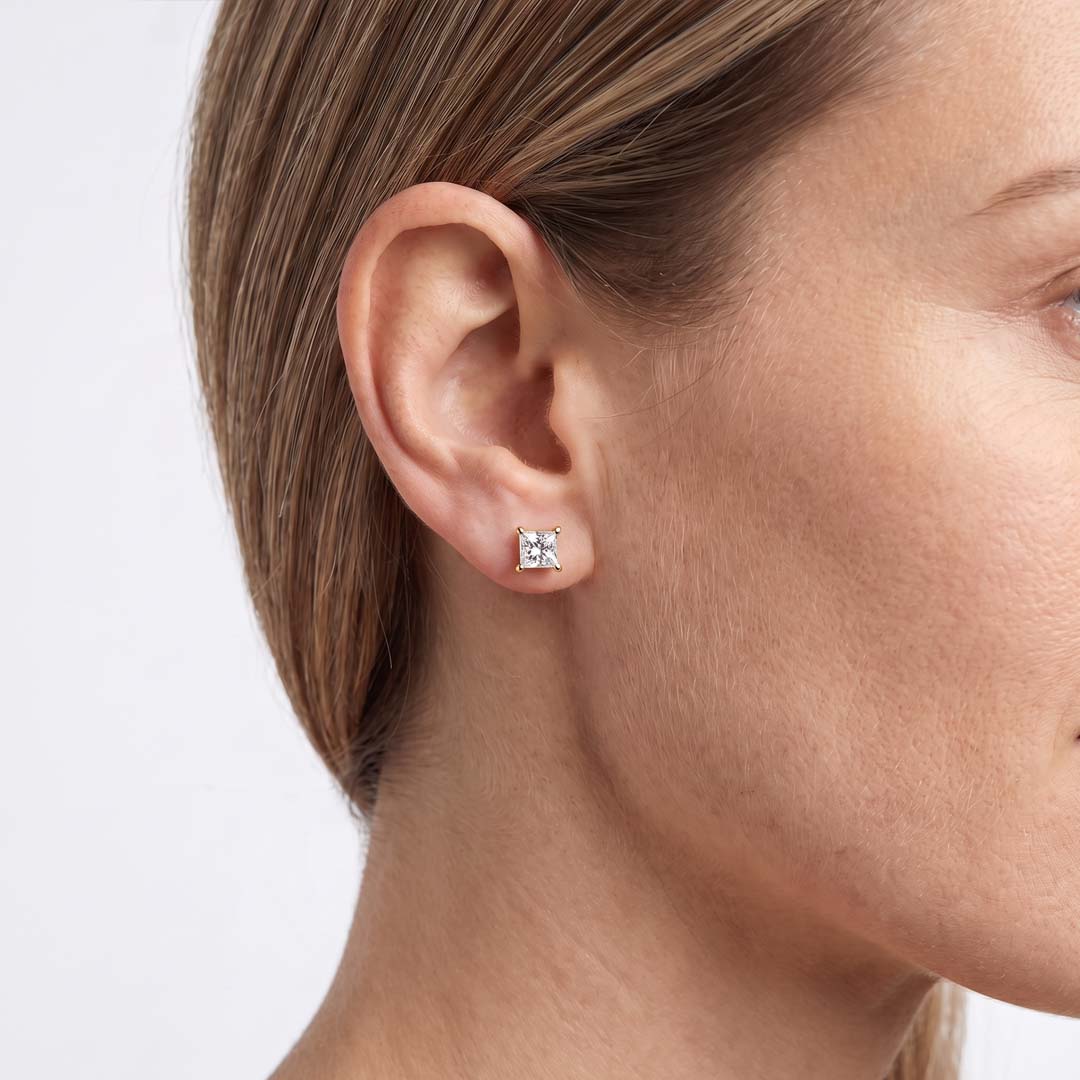 Princess Cut Lab Diamond Stud Earrings (1 ct. tw.) in Gold Vermeil