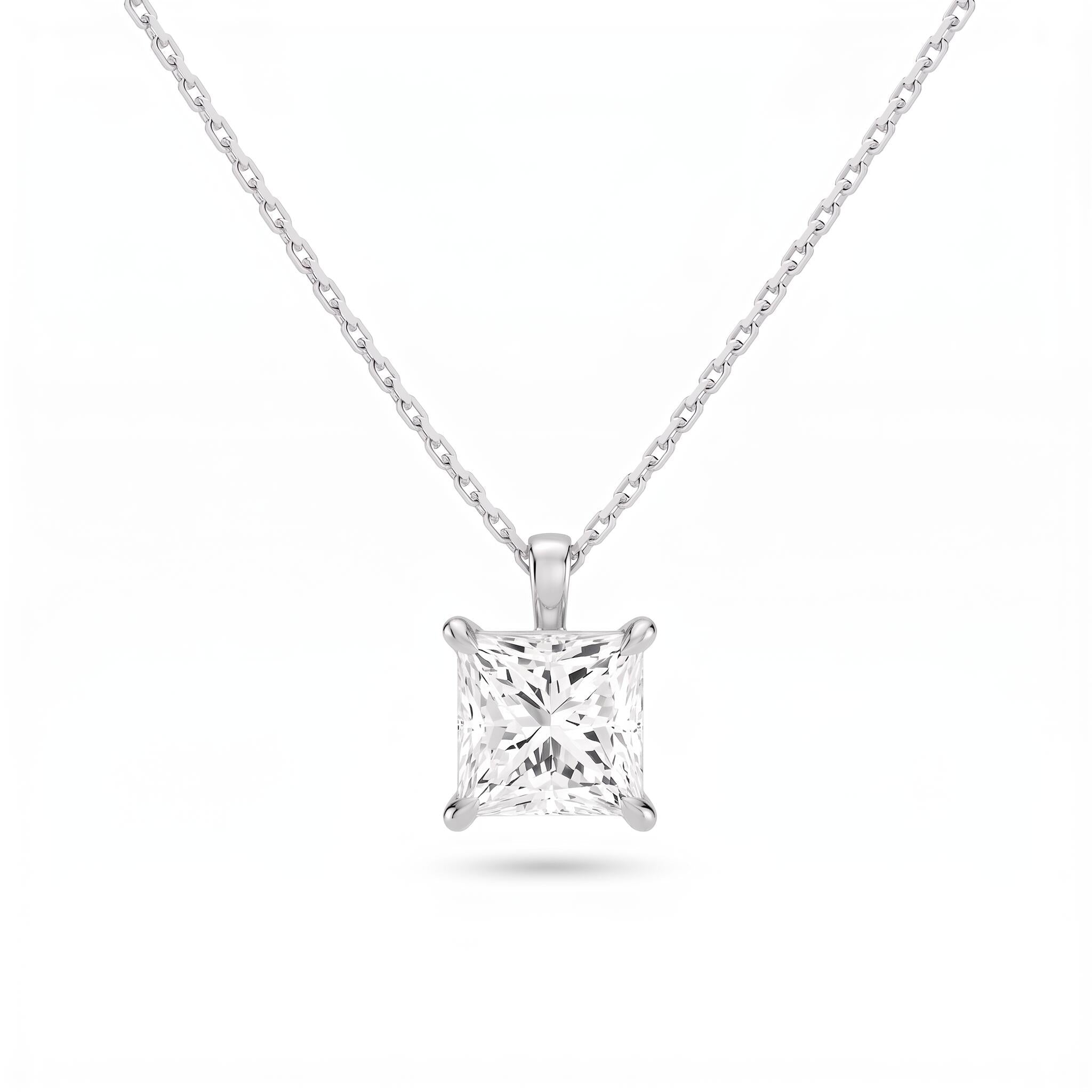 Princess Cut Lab Diamond Pendant w/ 18" Chain (2 ct. tw.) in 14K White Gold