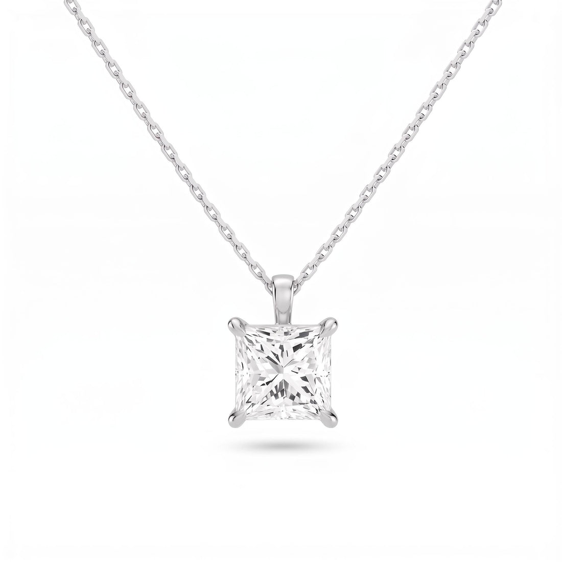 Princess Cut Lab Diamond Pendant w/ 18" Chain (2 ct. tw.) in 14K White Gold